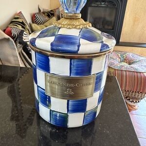 MacKenzie-Childs Blue and White royal check enamel medium canister Piece